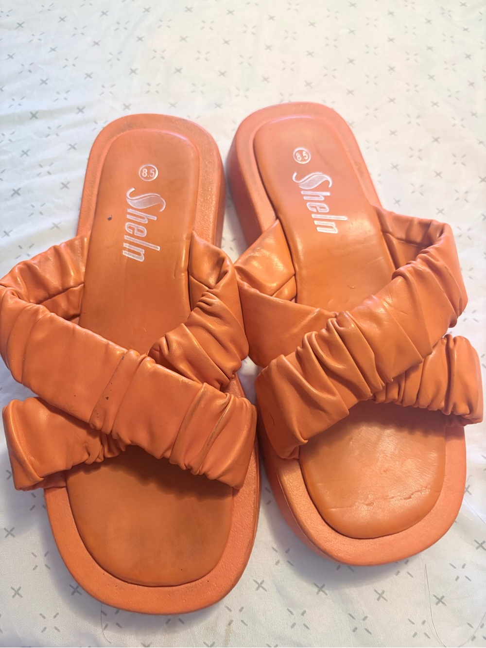 SHEIN Orange Ruched Cross-Band Slide Sandals for Women